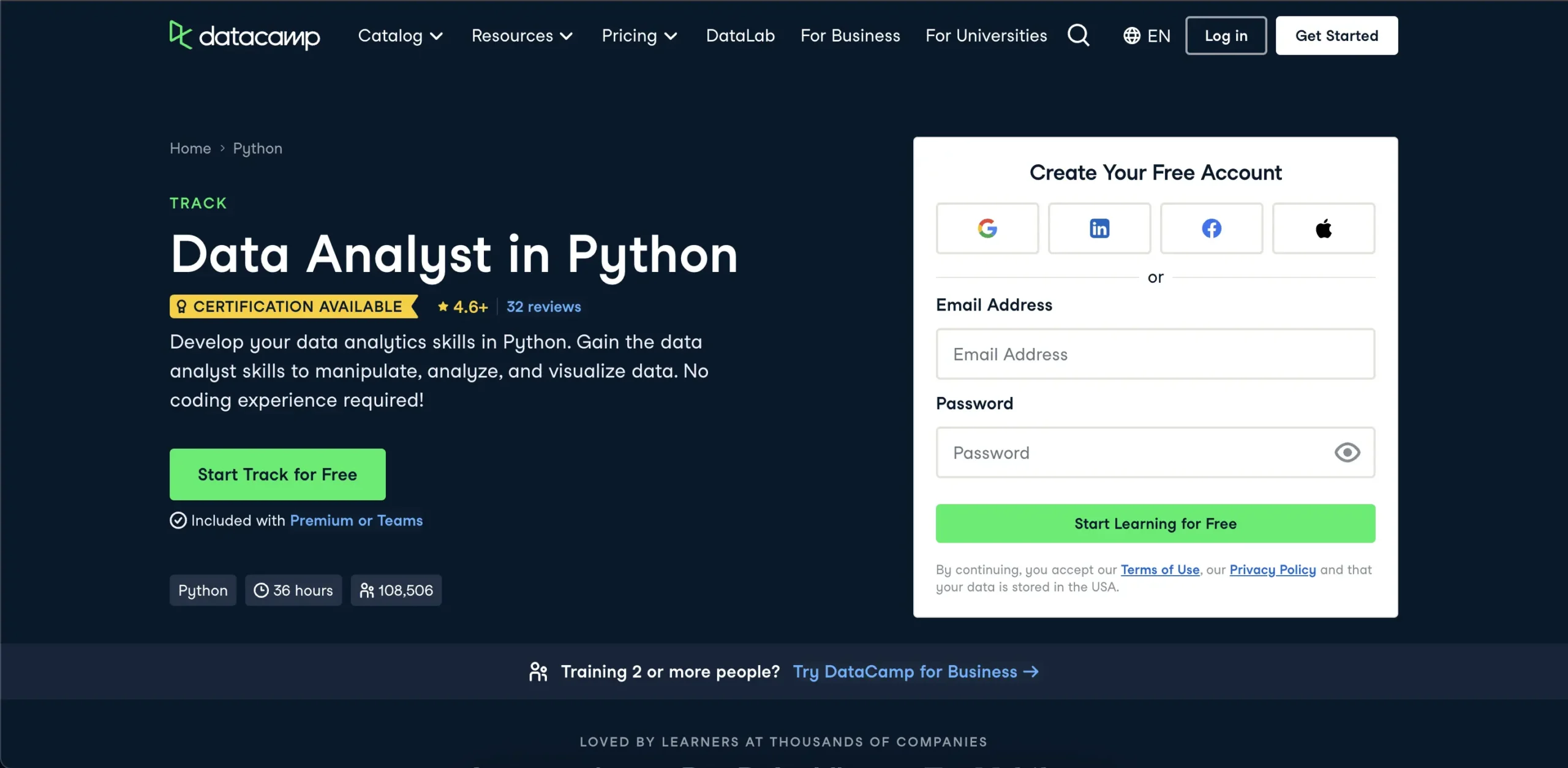 6. DataCamp – Data Analyst with Python Career Track