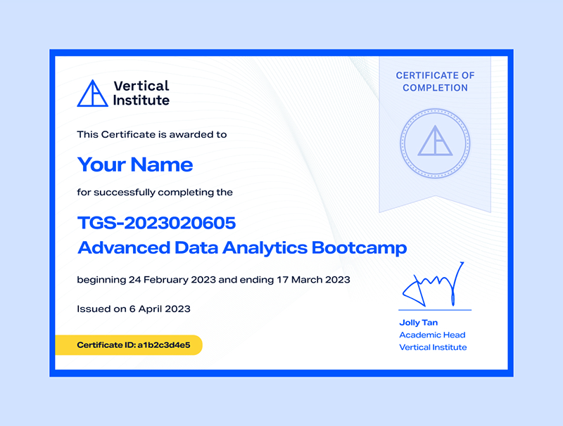Advanced Data Analytics Bootcamp Certificate Vertical Institute
